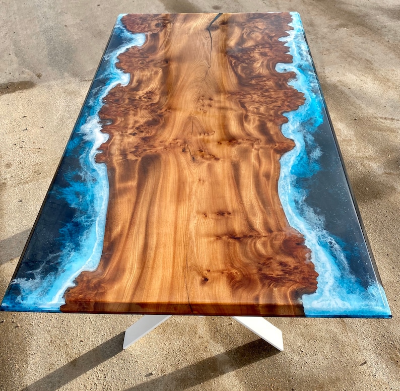 Elm & Resin Live Edge River Dining Table Ocean Art Epoxy Etsy