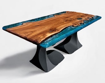 Stunning River Dining Table Burr Elm & Arctic Ocean Epoxy Resin