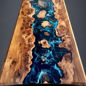 Ultimate River Table Burr Elm and Ocean Art Dining Table SOLD image 1