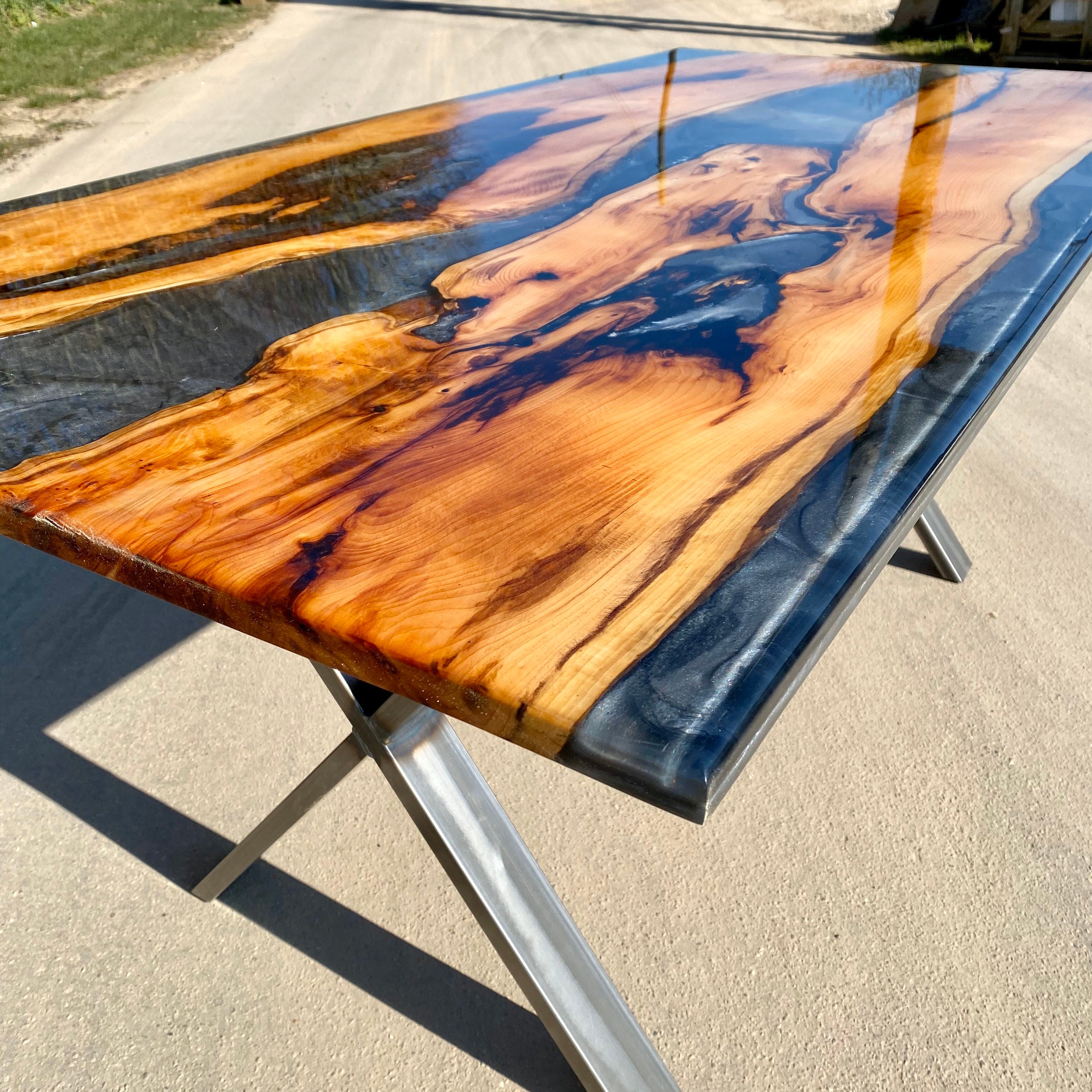 Dining Table in Yew & Resin Live Edge River Dining Table Etsy