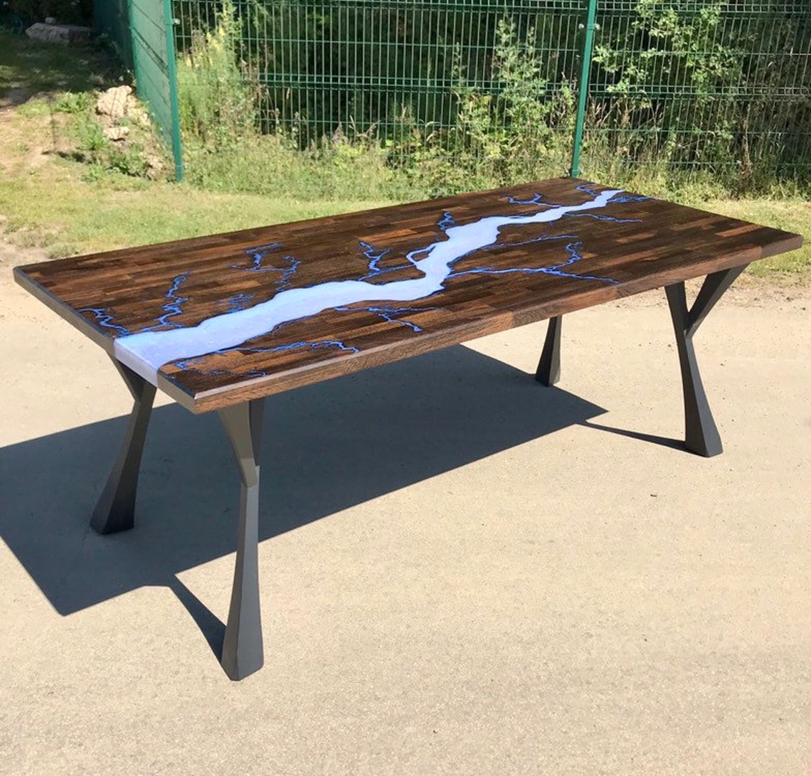 Lightning Dining Table Dark Oak & Resin SOLD Etsy