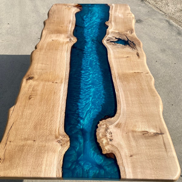 Beautiful River Dining Table Oak & Reef Blue. Epoxy Dining Table SOLD