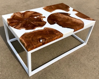 White River Coffee Table with Live Edge Teak Slabs Sold
