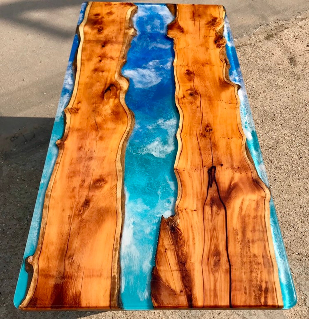 Amazing Yew & Resin Live Edge River Dining Table Ocean Blue Etsy