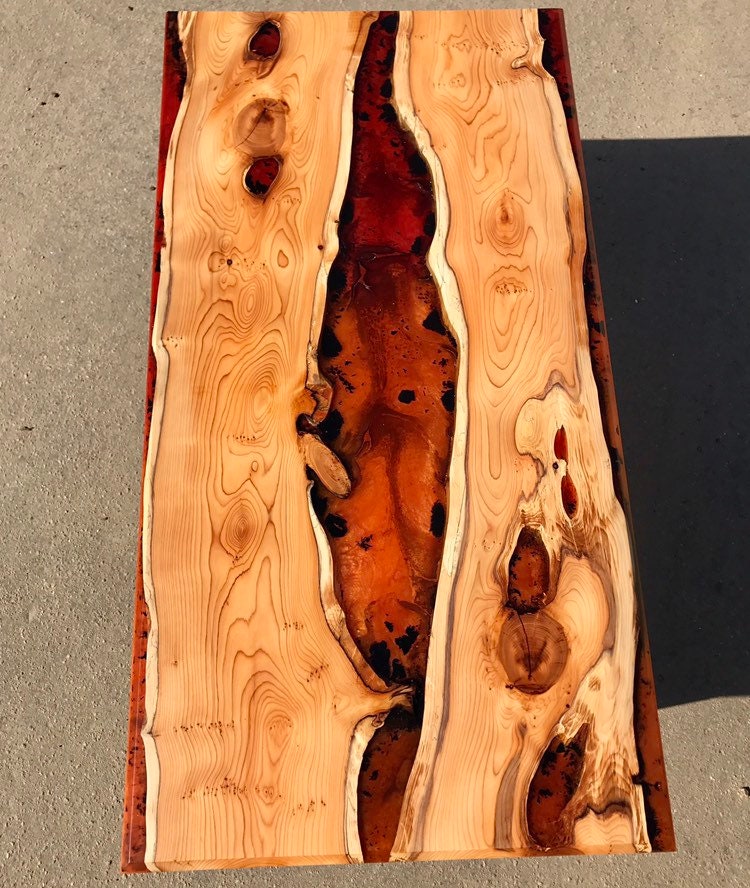 Live Edge Resin River Coffee Table in Yew & Lava Effect Resin Etsy UK