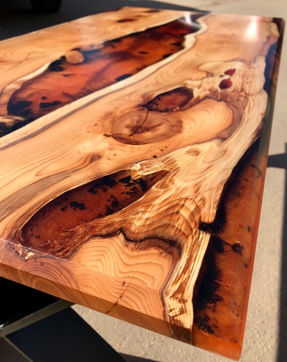 Live Edge Resin River Coffee Table In Yew Lava Effect - Small Yew Coffee Tables Live Edge Resin River Coffee Table In Yew Lava Effect - Small Yew Coffee Tables