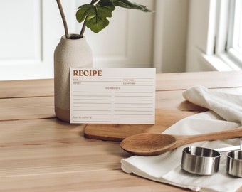 Modern Farmhouse Recipe Cards - Set of 12, 24, or 48, Simple Recipe Cards 4x6, Minimalist Card, Double-sided Recipe Cards