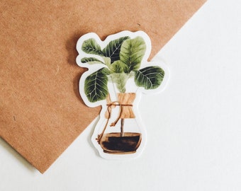 Coffee Chemex Plant Sticker | Coffee Die Cut Sticker | Botanical Plant Waterproof Sticker | Clear Vinyl Decal Sticker | Bumper Stickers