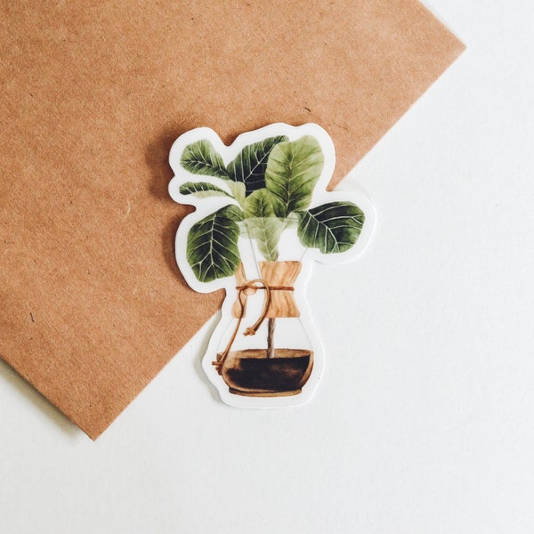 Coffee Chemex Plant Sticker | Coffee Die Cut Sticker | Botanical Plant Waterproof Sticker | Clear Vinyl Decal Sticker | Bumper Stickers