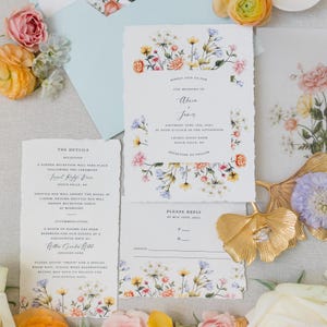 Suite de faire-part de mariage aquarelle fleurs sauvages fichier numérique, suite florale imprimable, faire-part de mariage printemps/été, impression à la maison