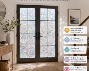 Rainbow Sparkle Window Film 17.5" x 78.7", Custom Cut to Size - Low Tack Adhesive, Removable No Residue