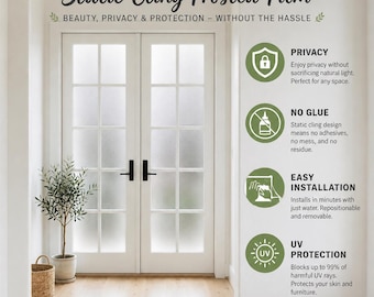 Custom Cut Window Film Frosted or Blackout Static Cling – Privacy Sidelight Bathroom – Choose Style 12x24 24x36 24x48
