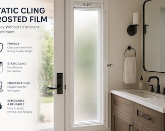 Custom Cut Frosted Window Film Static Cling – Bathroom Sidelight Privacy 12x24 24x36 24x48 - Home Office Glass Door Or Standard Window