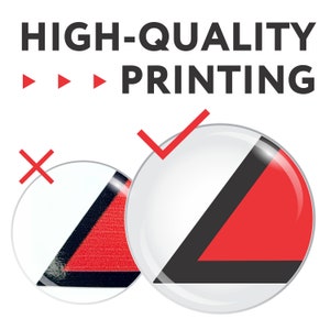 Puede incluir: Dos c&iacute;rculos, uno con una marca de verificaci&oacute;n roja y el otro con una X roja. Ambos c&iacute;rculos tienen un tri&aacute;ngulo negro y rojo en su interior. El texto "HIGH-QUALITY PRINTING" est&aacute; por encima de los c&iacute;rculos.