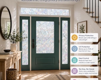 Sidelight Window Film Custom Cut to Size Rainbow Privacy for Front Door Entry Glass - Narrow Low Adhesive Renter Friendly (Set 2)