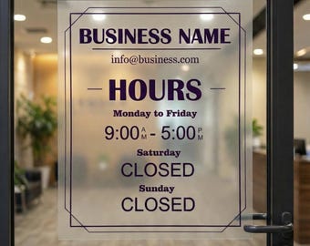 Custom Business Hours Static Cling Sign: No Adhesive Storefront Decal (Mirrored Option)
