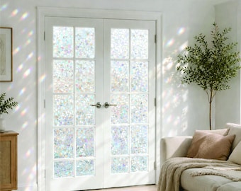 Rainbow Window Film 10 Pack, Pre Cut 6" x 12" Pieces for French Door Panes Removable Low Tack Adhesive Prism Light Effect Custom Size Option