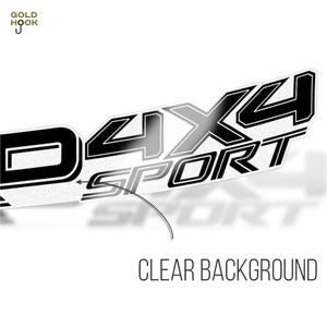 May include: Black and white decal with the text "4X4 SPORT" in a bold, stylized font. The decal is designed for use on a vehicle.