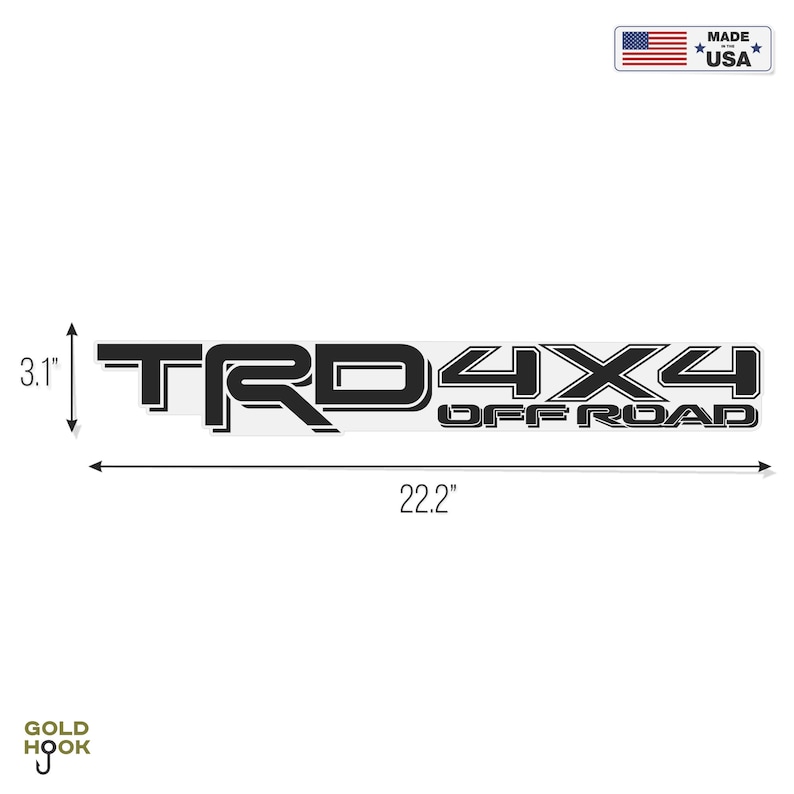 May include: Black and white decal with the text "TRD 4X4 OFF ROAD". The decal is 22.2 inches wide and 3.1 inches tall.