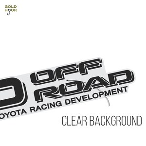 May include: Black and white decal sticker with the text "OFF ROAD" and "TOYOTA RACING DEVELOPMENT" in a bold, stylised font. The sticker has a clear background.