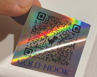 Custom QR Code Stickers for Business, Holographic or White Vinyl, Waterproof, Round Square Rectangle, 1.5-5 Inch, Personalized 100 Qty
