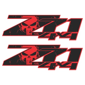 Naklejki Z71 4x4 Off Road na ciężarówkę Chevrolet Silverado, naklejki na bok skrzyni ładunkowej, edycja Skull, czarno-czerwone, wykończenie metaliczne