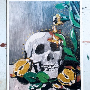 Skull with Oranges and Flowers Canvas Print