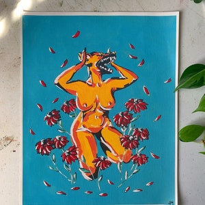 Hyena Woman with Rudbeckia Hirta Flowers Canvas Print
