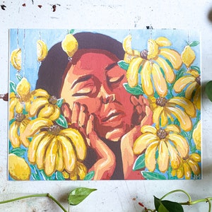 Woman with Lemons and Yellow Flowers Canvas Print