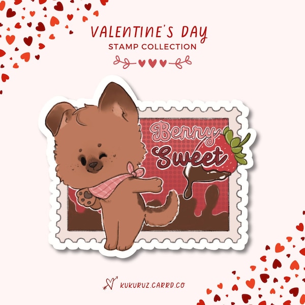 Berry Sweet German Shepherd Vinyl Sticker | Cute Valentines Berry Puppy Stationery | Kawaii Valentines Food Stamp | Strawberry Dog Gift