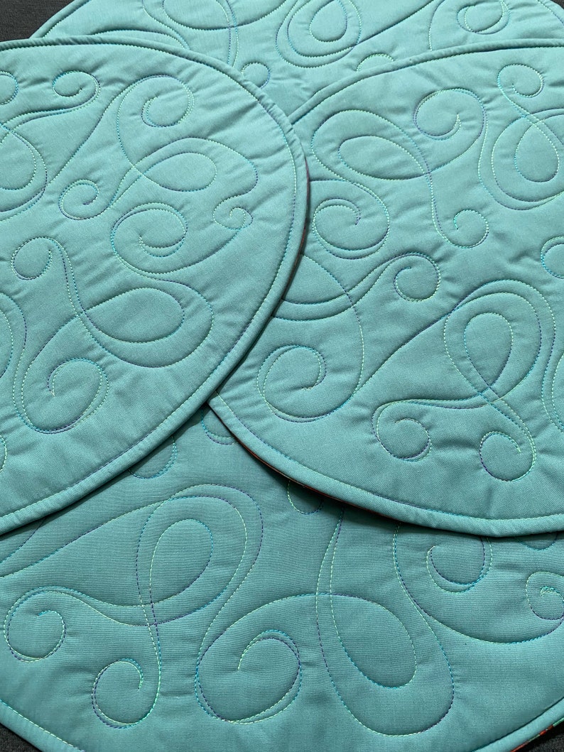 Batik Oval Quilted Placemats Set of 4 Orange Green Purple Etsy