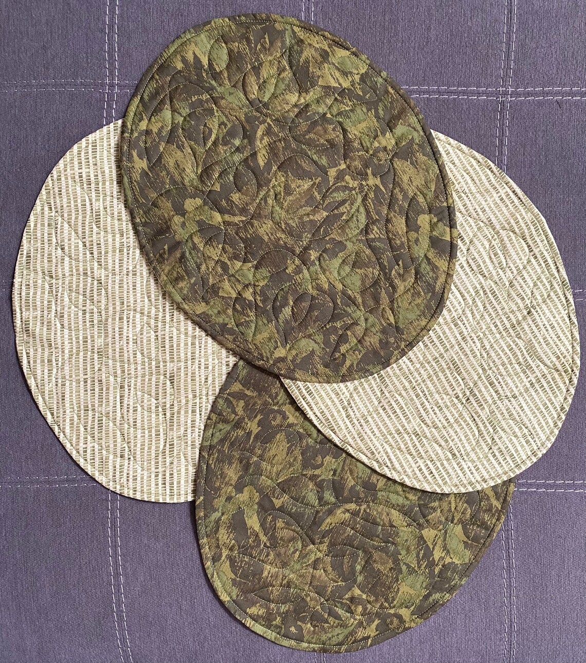 Leafy Greens Oval Quilted Placemats Set of 4 Olive Green Etsy