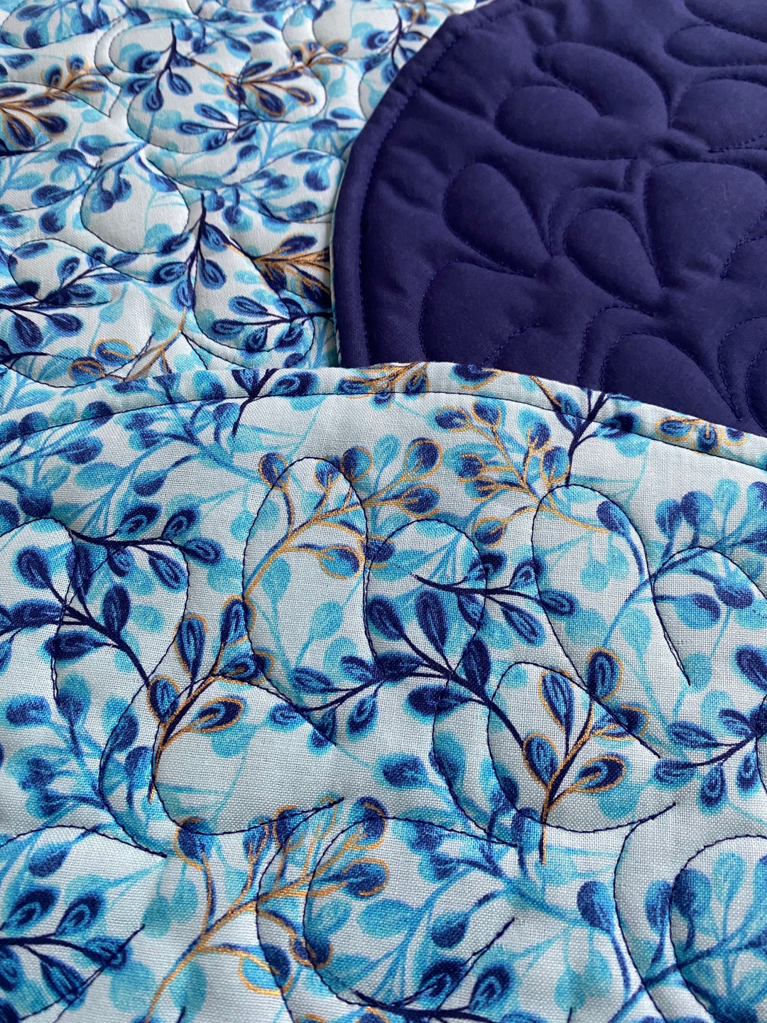 Navy Feathered Branches Oval Quilted Placemats Set of 4 Sky Etsy