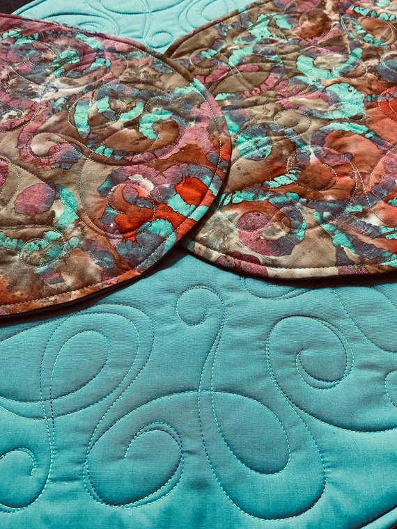 Batik Oval Quilted Placemats Set of 4 Orange Green Purple Etsy