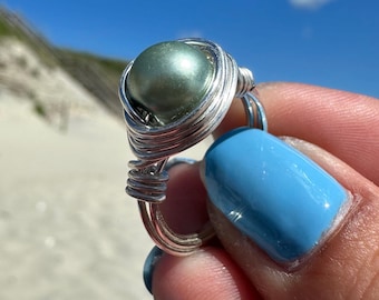 Seafoam Sage Pearl Ring
