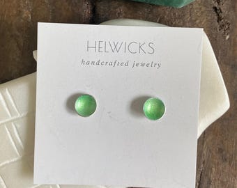 Handmade Pale Green Enamel Sterling Silver Studs