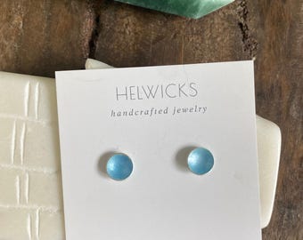 Handmade Sky Blue Enamel Sterling Silver Studs