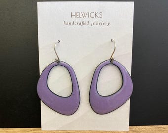 Handmade Light Purple Enamel Earrings: Sterling Silver, Retro Style