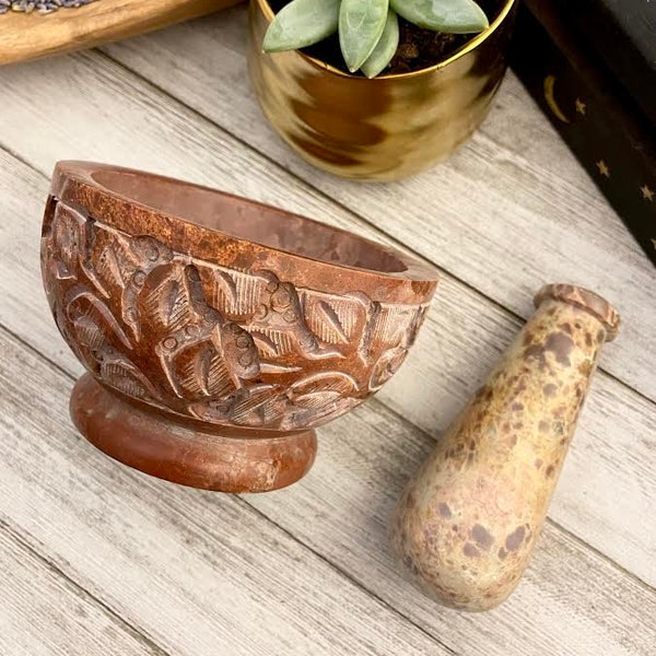 Piedra de jabón tallada, mortero y pestillo, herramienta de alter, mortero de piedra jabonosa y peste