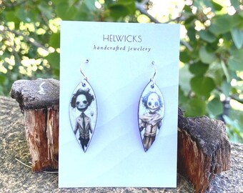 Creepy Doll Enamel Earrings: Sterling Silver, Handmade Halloween Jewelry