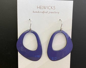 Handmade Dark Purple Enamel Earrings: Sterling Silver Wires