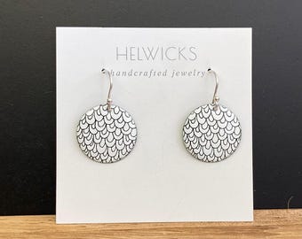 Handmade Enamel Earrings: Black and White Sterling Silver Wires