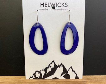 Handmade Royal Blue Enamel Earrings: Sterling Silver Dangles