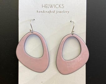 Handmade Enamel Earrings: Petal Pink Retro Sterling Silver