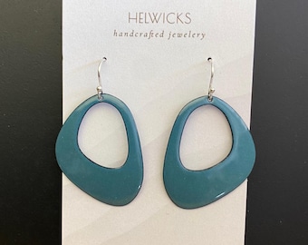 Handmade Steel Blue Enamel Earrings: Sterling Silver Wires, Retro Style
