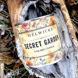Secret Garden, Soy Candle with Wooden Wick, Soy Candle, Paint Tin Candle, Floral Candle