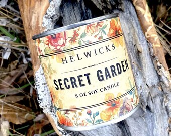 Secret Garden, Soy Candle with Wooden Wick, Soy Candle, Paint Tin Candle, Floral Candle