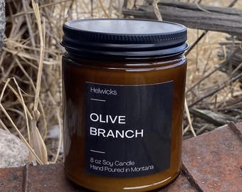 Olive Branch Candle, Soy Candle with Wooden Wick, 100% Soy Candle