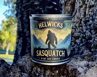 Big Foot, Soy Candle with Wooden Wick, Soy Candle, Paint Tin Candle, Sasquatch Candle