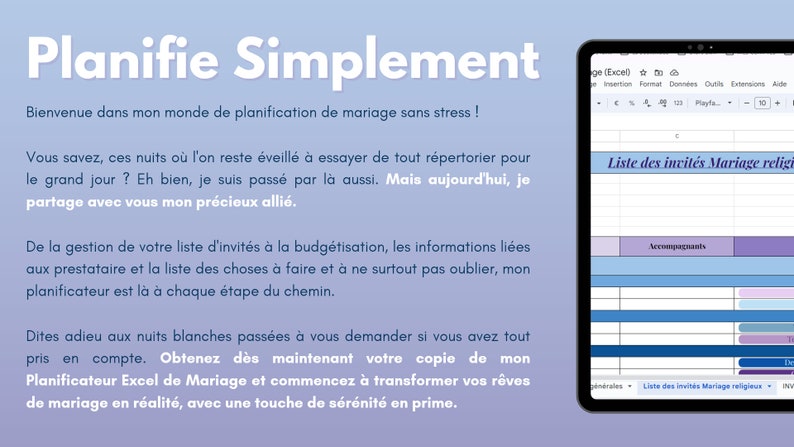 Tableur de planification mariage Excel image 2
